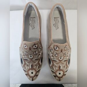 Latigo Tan Leather Embroidered Floral Slip-On Loafers